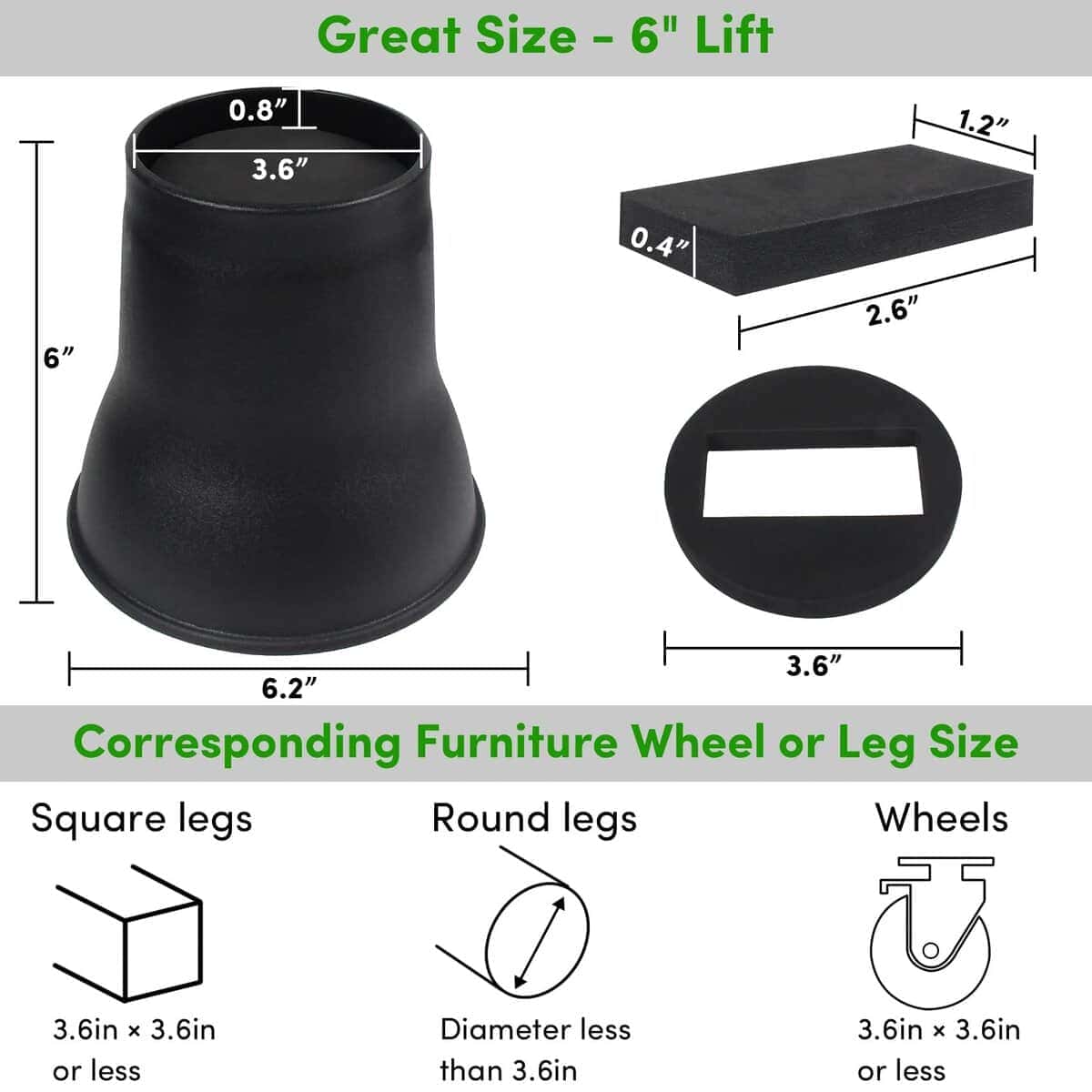 Elevadores de Cama con Ruedas de 6 Pulgadas 9 Pack - - Imagen 3