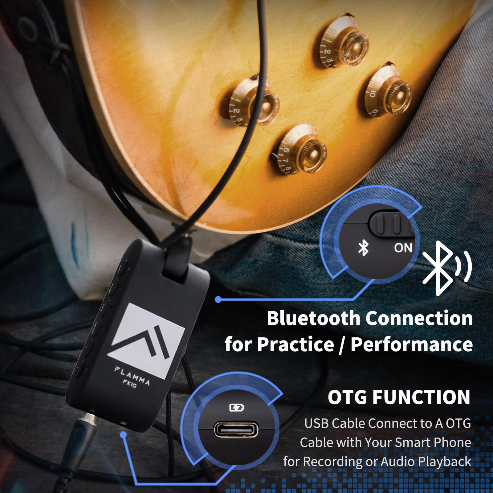 Amplificador de Auriculares de Guitarra Portátil FLAMMA con - Imagen 5