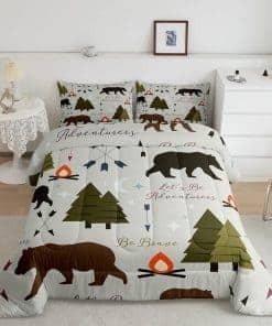 Juego de edredón para acampar feliz tamaño queen con diseño