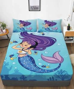 Juego de Sábanas Full Size Sirena y Pez Azul para Niñas