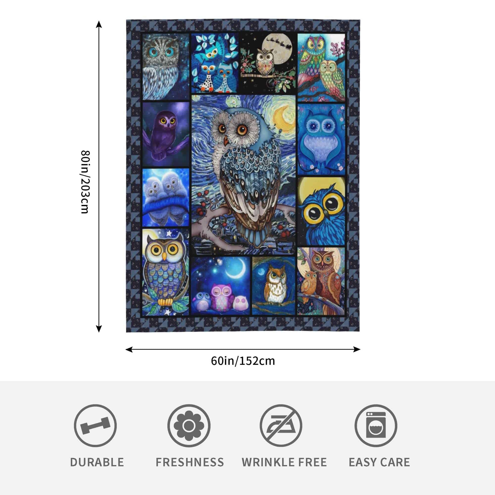 Manta con Tema de Búho para Mujeres, Manta de Felpa, 80*60 - Imagen 3