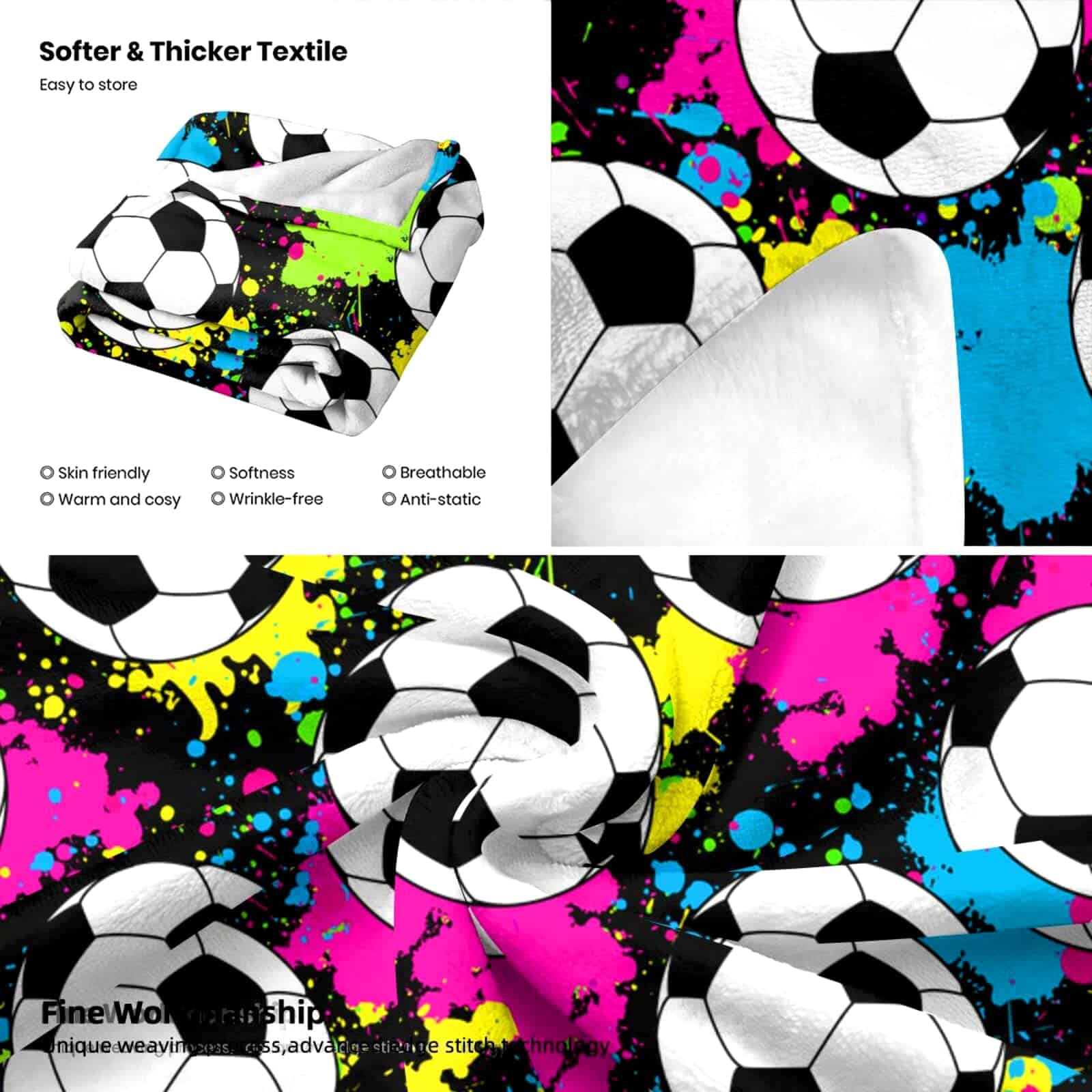 Manta de fútbol suave de franela para cama de niños, niñas, - Imagen 4