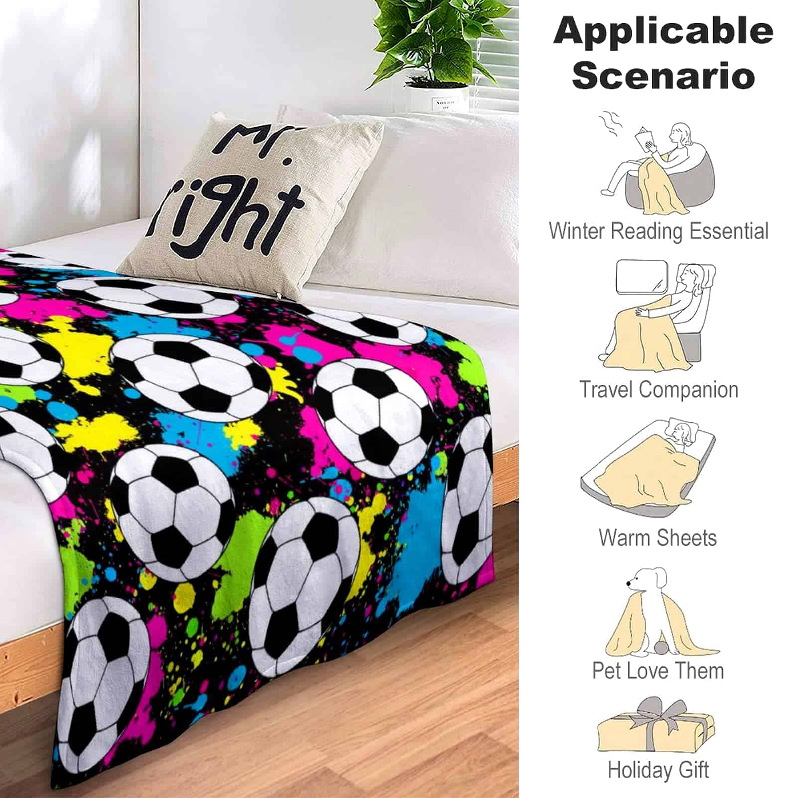 Manta de fútbol suave de franela para cama de niños, niñas, - Imagen 7