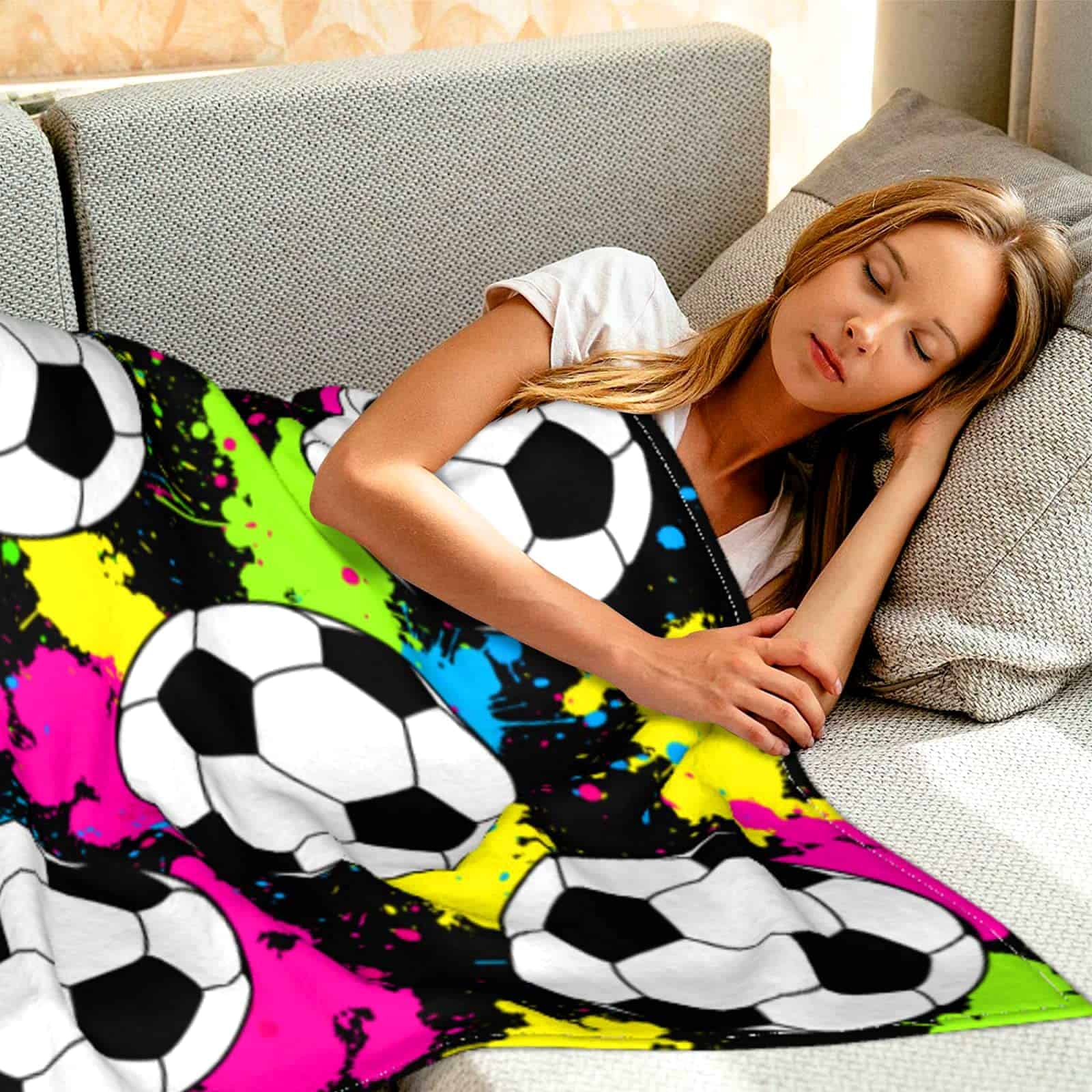 Manta de fútbol suave de franela para cama de niños, niñas, - Imagen 5