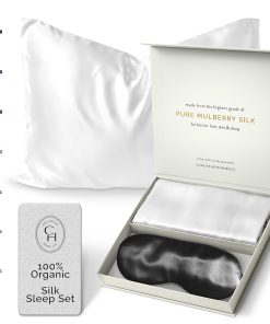 Funda de Almohada de Seda para Cabello y -Blanco Puro y Negr