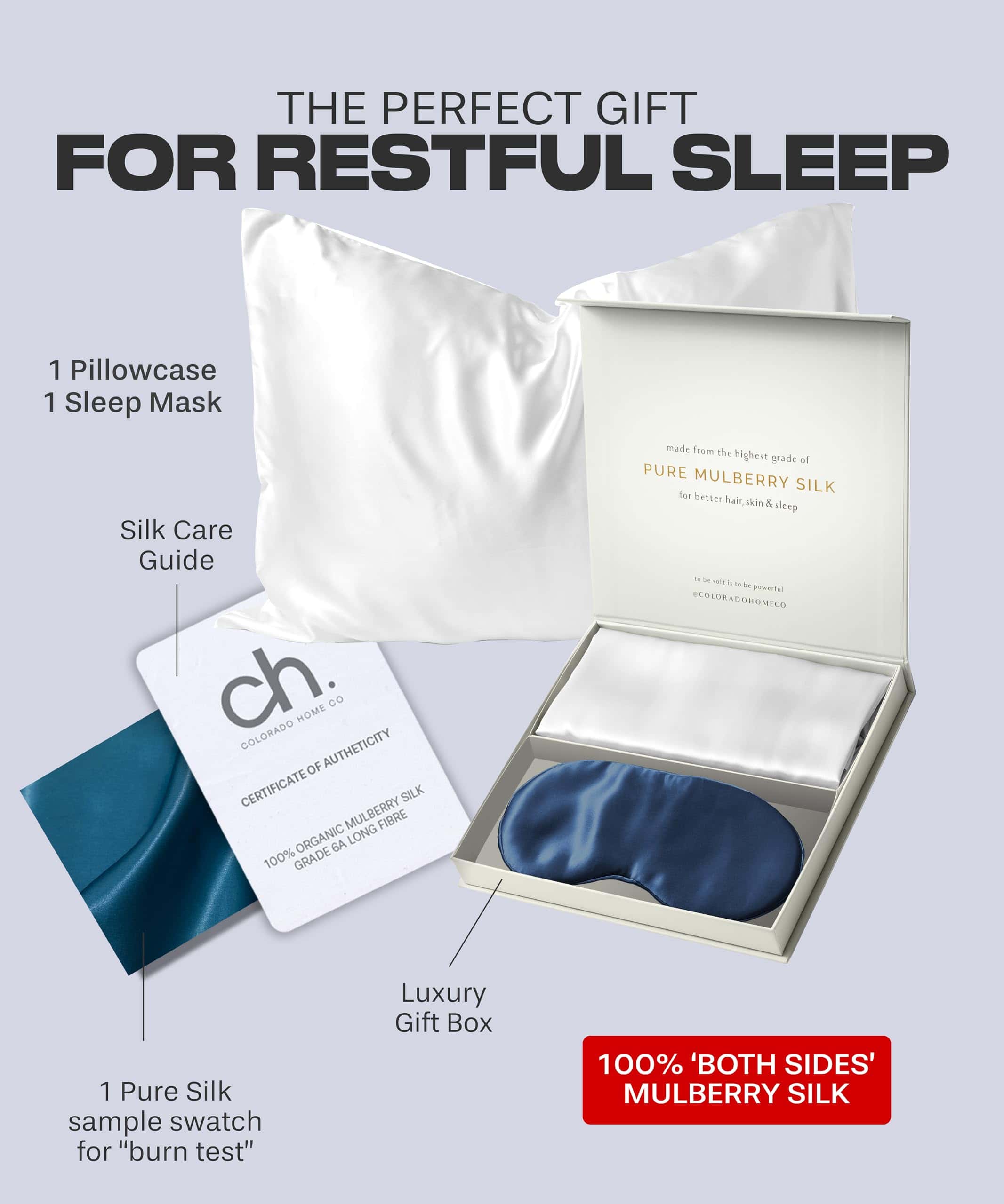 Funda de Almohada de Seda para Cabello y -Blanco Puro y Azul - Imagen 3