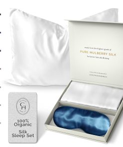 Funda de Almohada de Seda para Cabello y -Blanco Puro y Azul