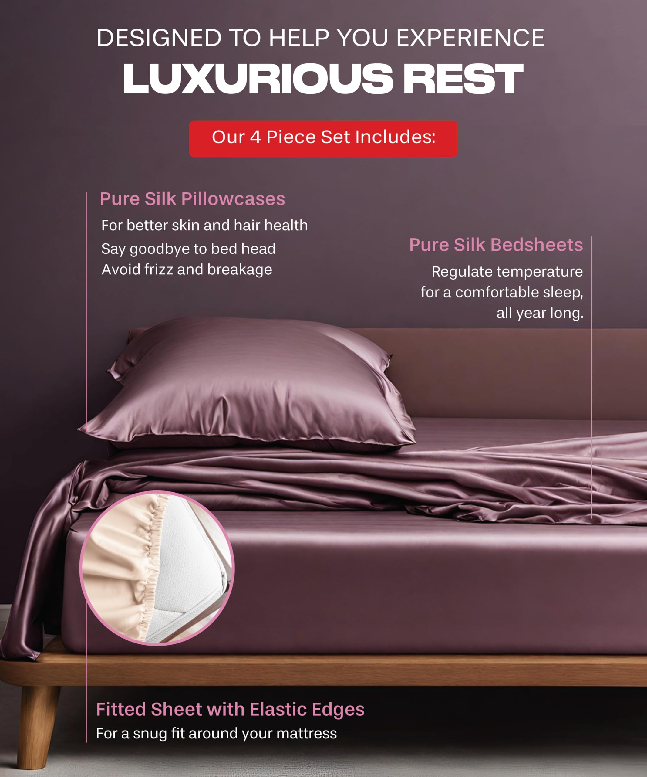 SUNDAYSILKS� | Juego de S�banas de Seda -Morado Profundo - Imagen 6