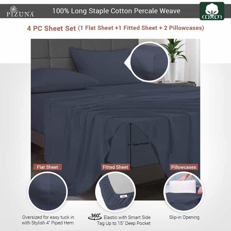 Sábanas de Algodón Percale Pizuna Full Size, 100% Algodón - Imagen 4