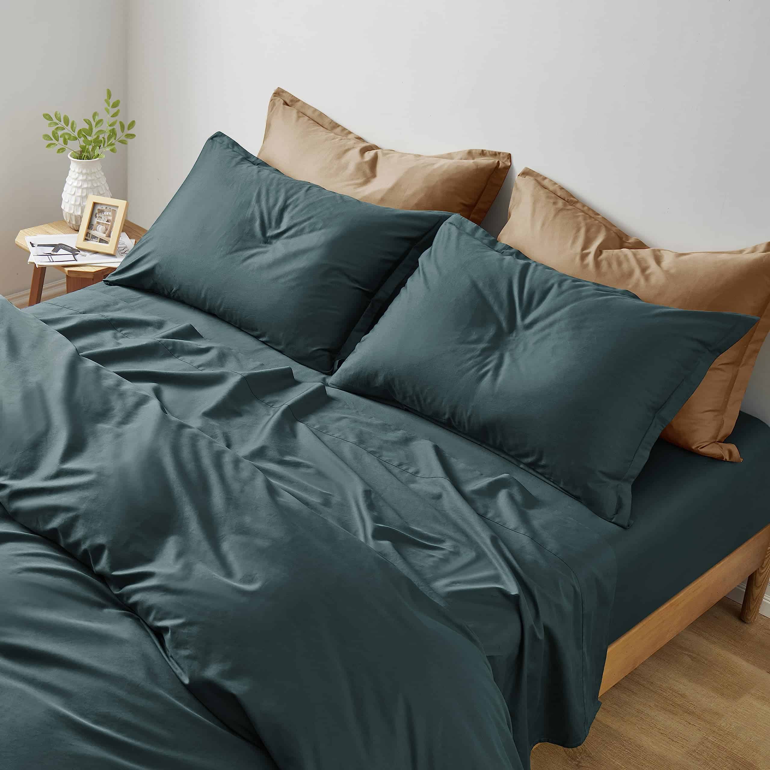Juego de sábanas de color sólido de lujo -Verde pino