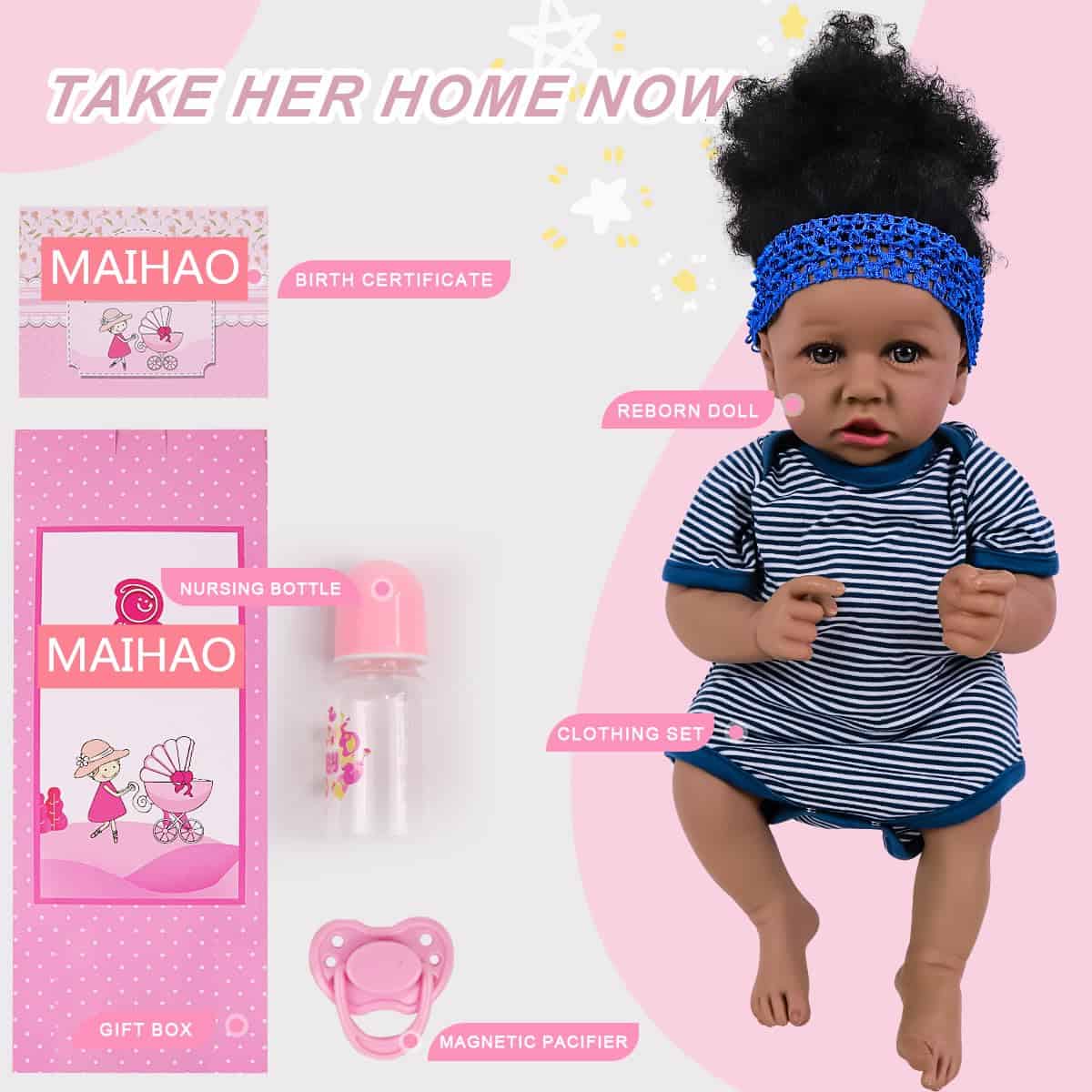 Muñeca Reborn MAIHAO Niña Negra con Cuerpo Suave Bebés de - Imagen 7