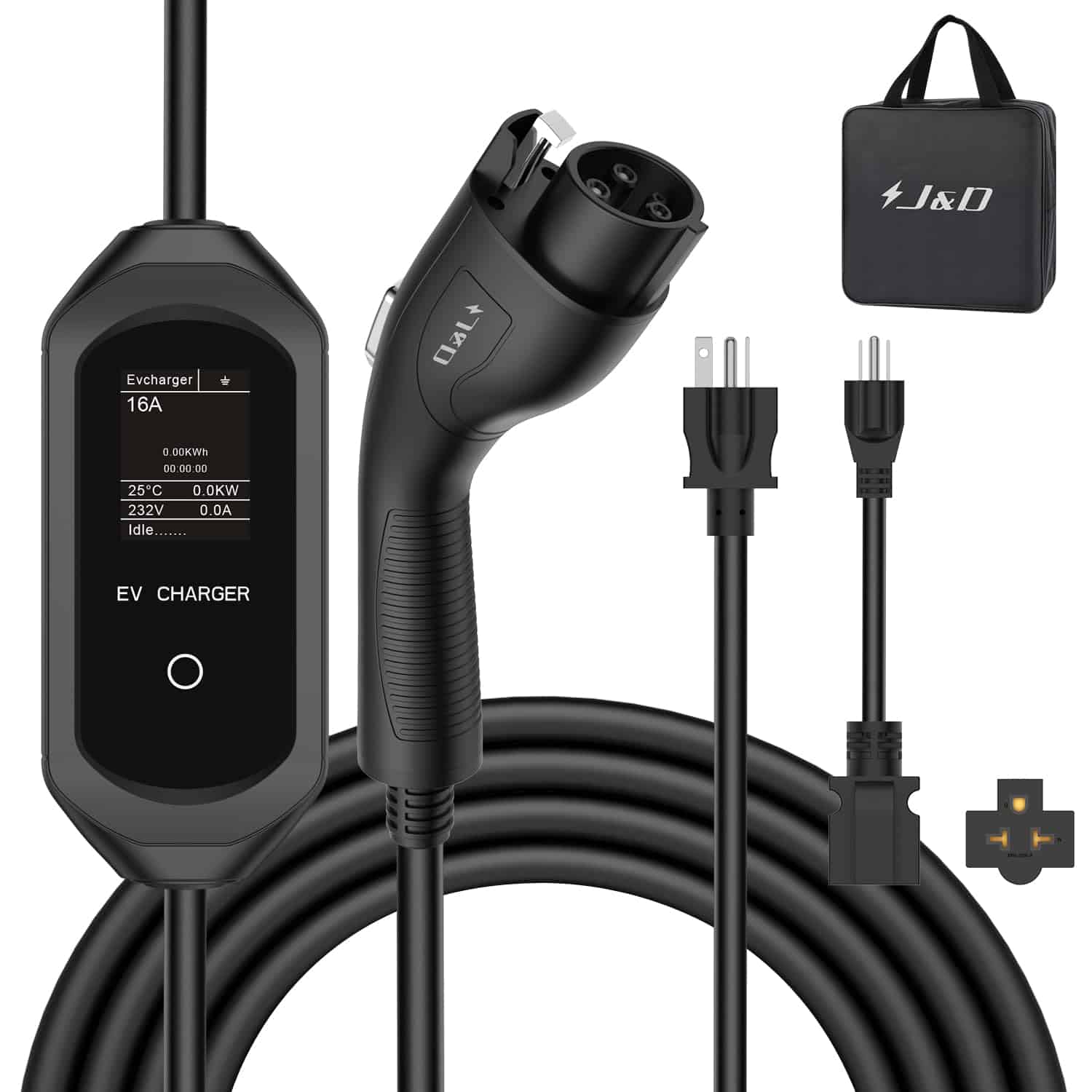 Cargador de Vehículo Eléctrico Portátil J&D Level 1-2,