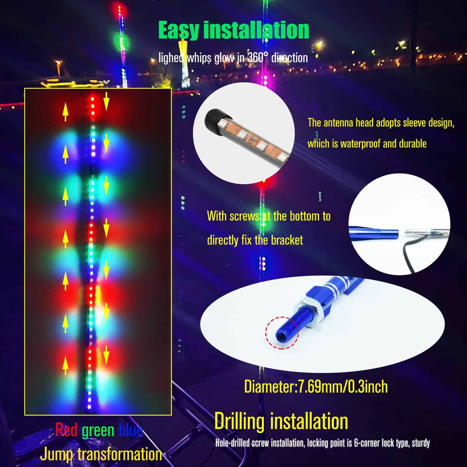 2Pcs Luces de Látigo LED, 3.4FT RGB 270� Auto Flujo de Luz - Imagen 5