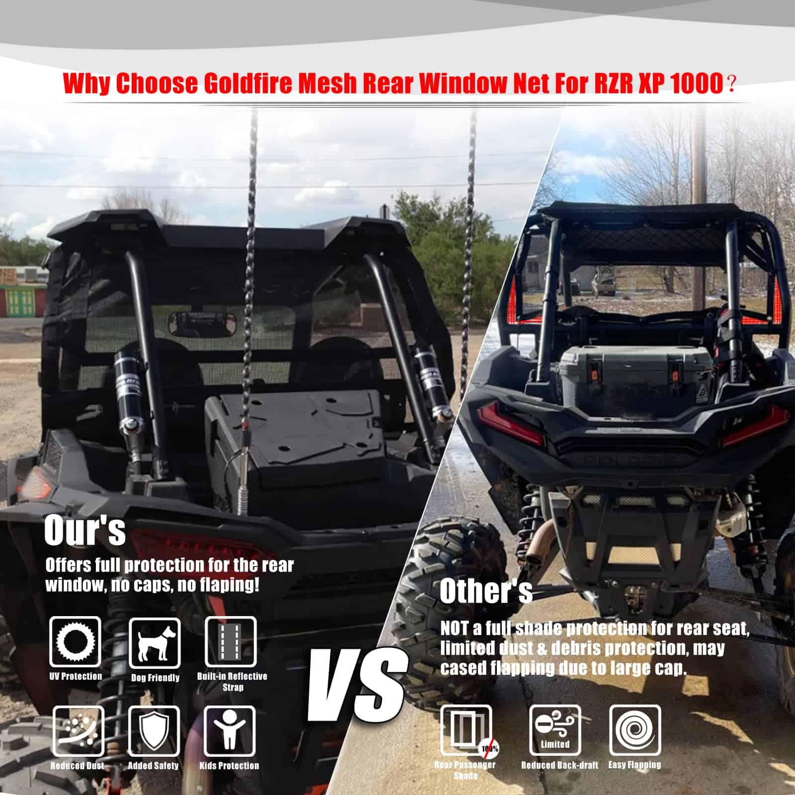 Red Trasera de Malla Goldfire para RZR XP 1000, Parasol de - Imagen 7