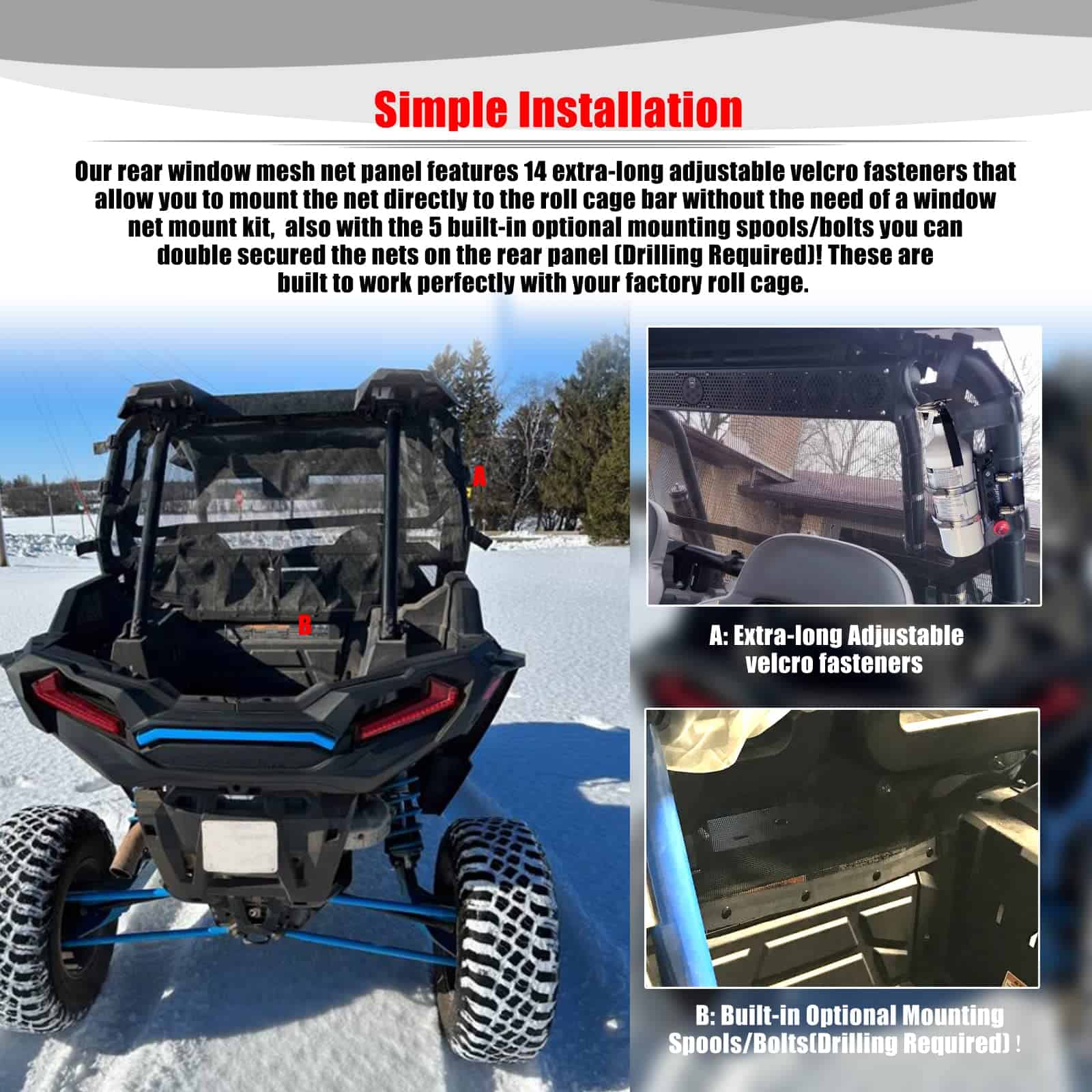 Red Trasera de Malla Goldfire para RZR XP 1000, Parasol de - Imagen 6