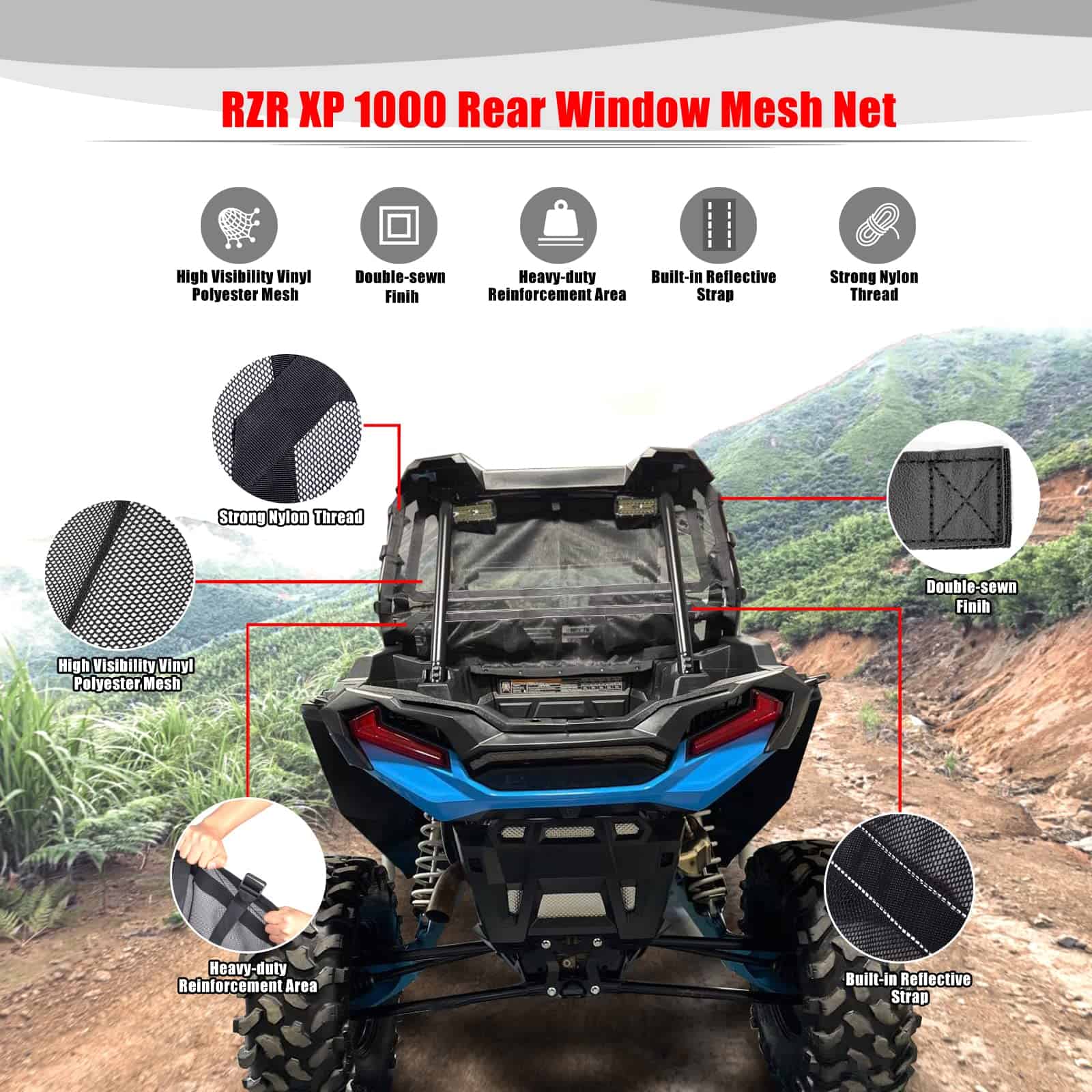 Red Trasera de Malla Goldfire para RZR XP 1000, Parasol de - Imagen 4