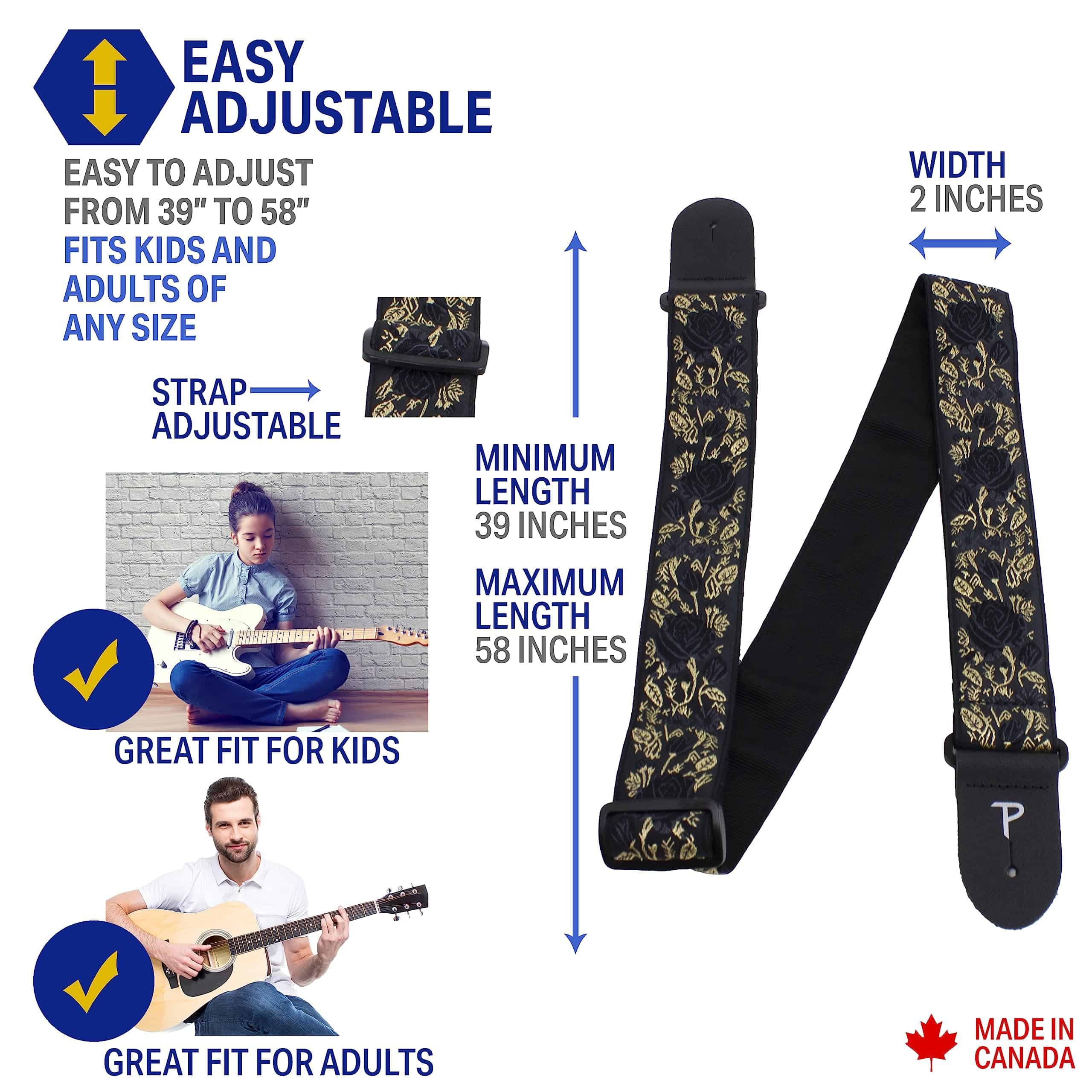 Correa de guitarra jacquard ajustable y cómoda - P Perri's - Imagen 6