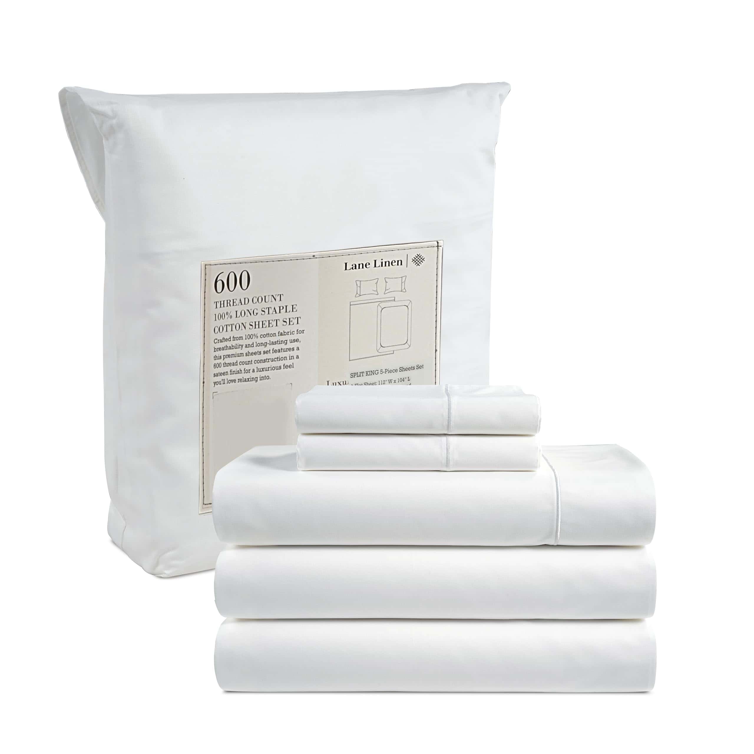 Juego de sábanas LANE LINEN Split King para camas -Blanco