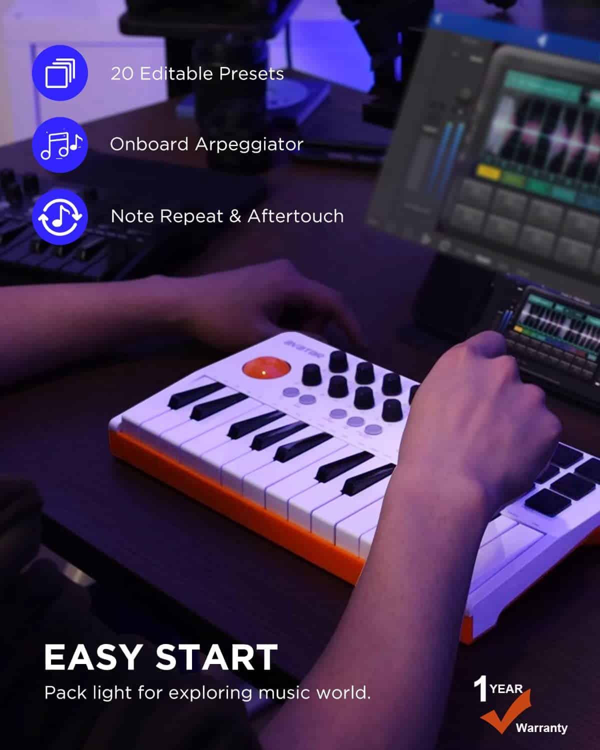Controlador de Teclado MIDI Bluetooth de 25 Teclas HXW con - Imagen 6