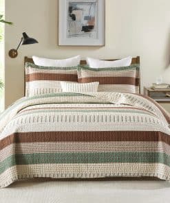 Juego de colcha PANGUSHAN 100% algodón tamaño -Verde/Marrón/