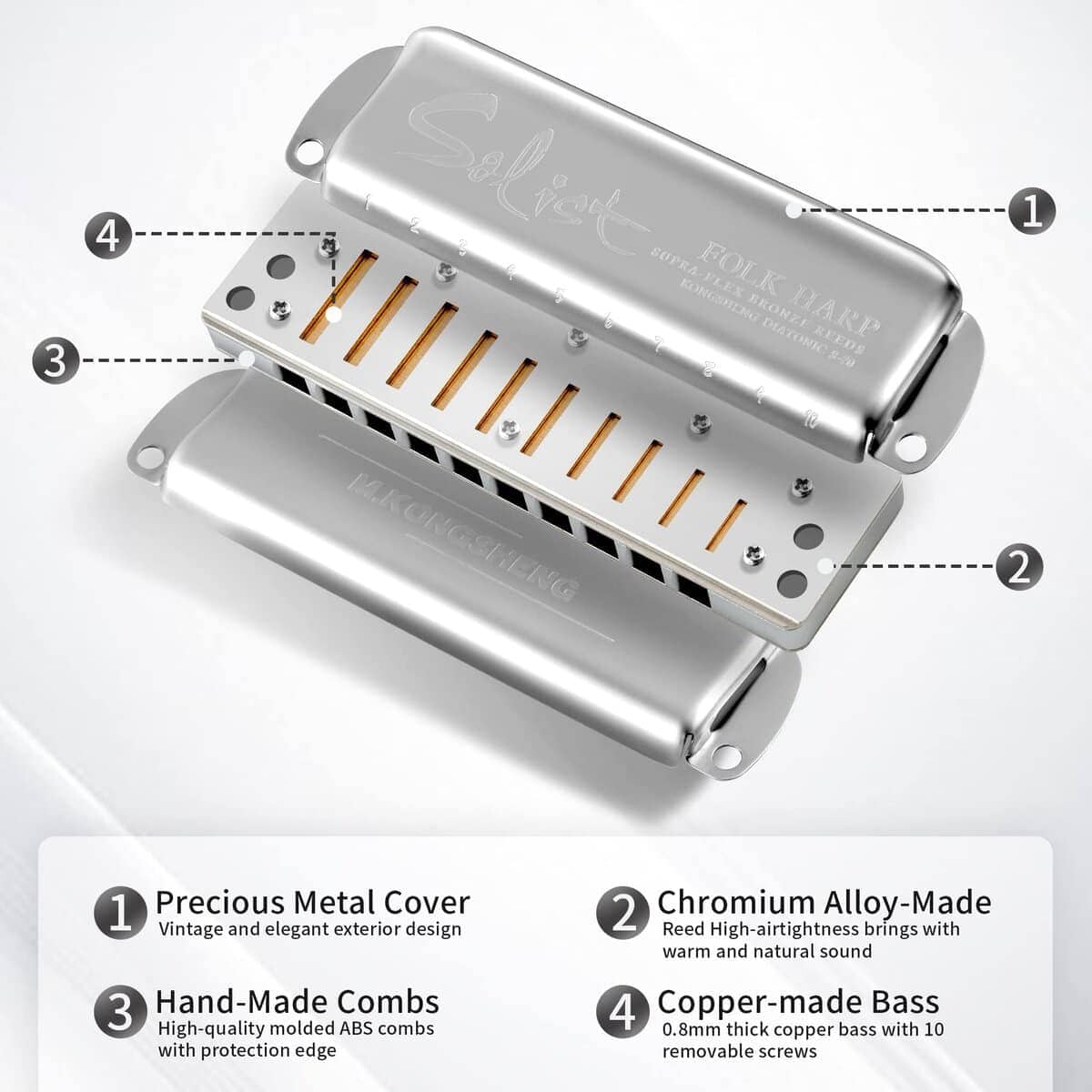 Arpa Folk Solist KONGSHENG, armónica diatónica de 10 - Imagen 3