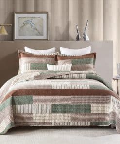 Colcha King Size de Algodón 100% en Tonos Marrón Verde