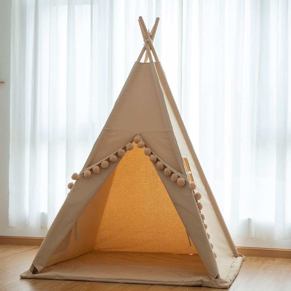 Teepee para Niños con Luces y Grandes Borlas en color Caqui - Imagen 9