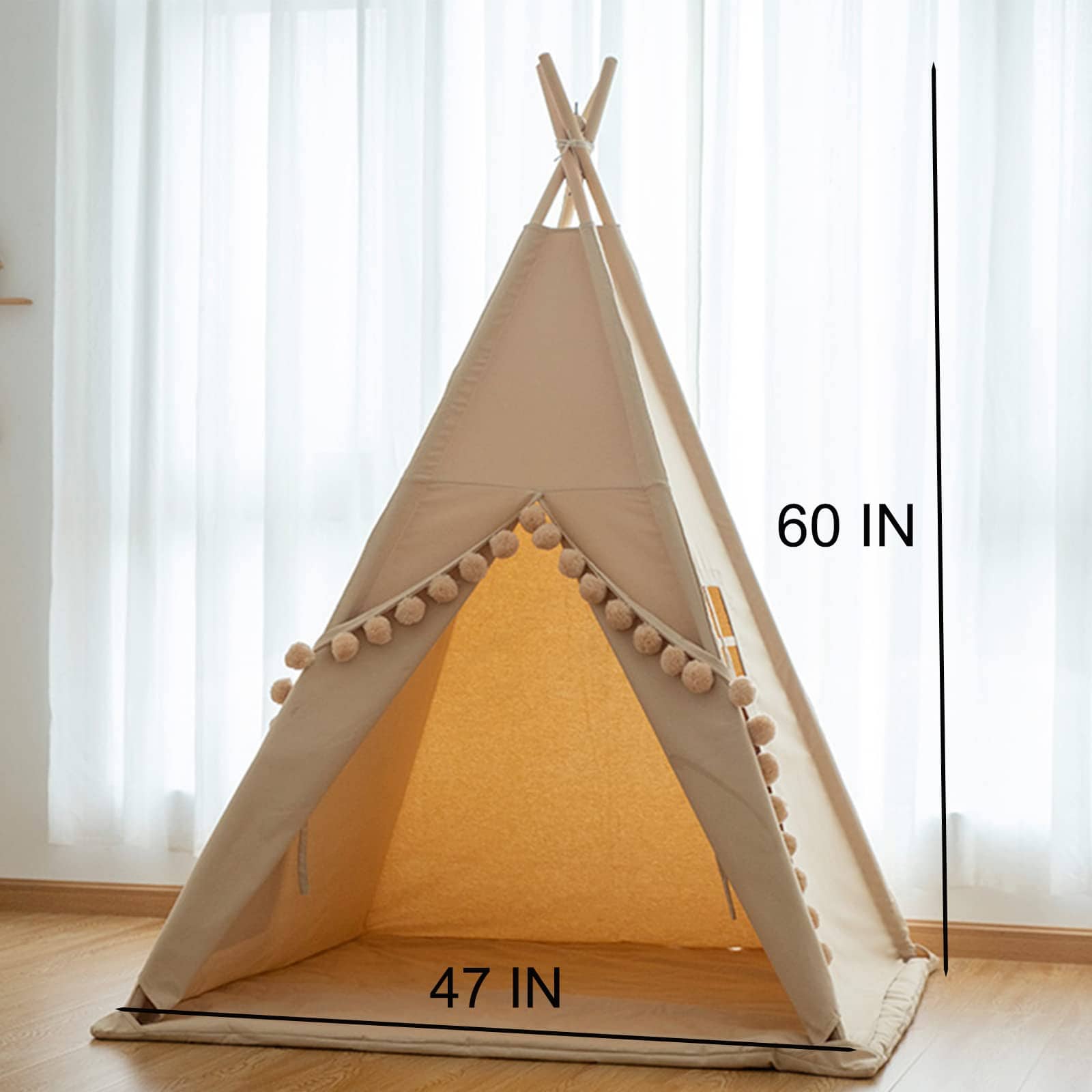 Teepee para Niños con Luces y Grandes Borlas en color Caqui - Imagen 8