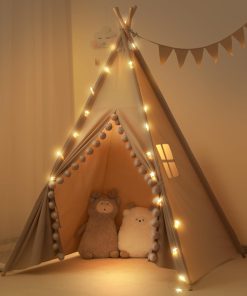 Teepee para Niños con Luces y Grandes Borlas en color Caqui