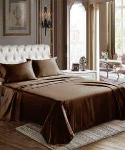 Juego de Sábanas de Satén CozyLux King Size - -Café