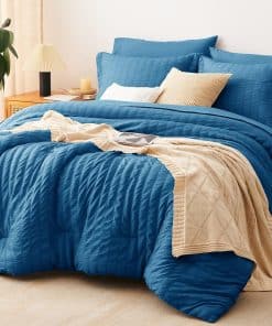 Juego de Edredón Seersucker CozyLux Queen con Sábanas Teal