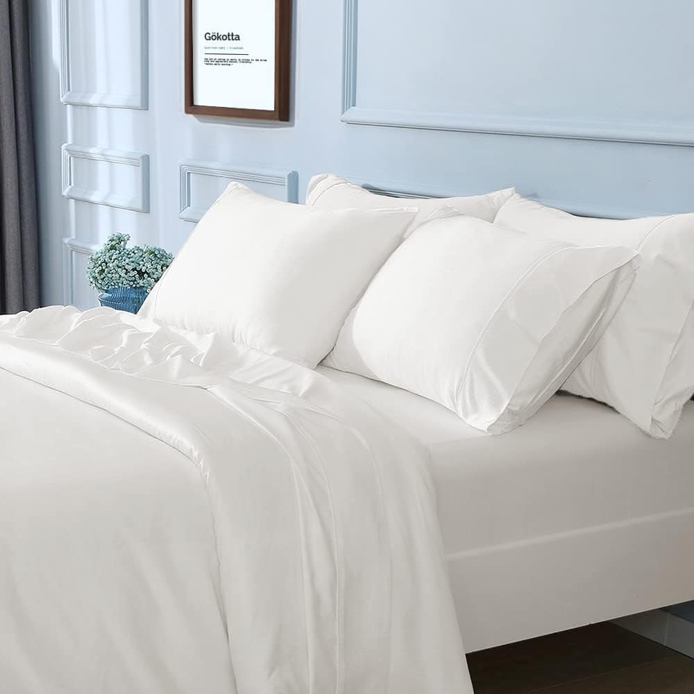 Juego de sábanas King Size GOKOTTA de 6 -Blanco Crema