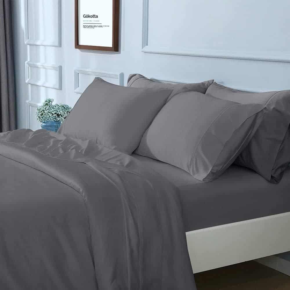 Juego de sábanas tamaño Queen GOKOTTA de 6 -Gris Oscuro