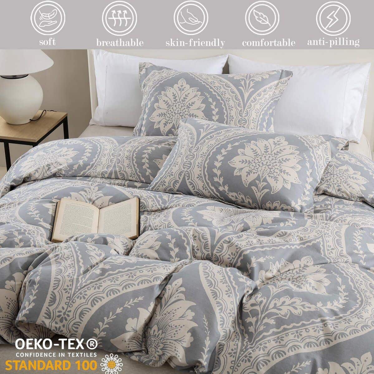 Funda de Edredón Gris CozyQQ Queen - 100% Algodón 400TC - Imagen 4
