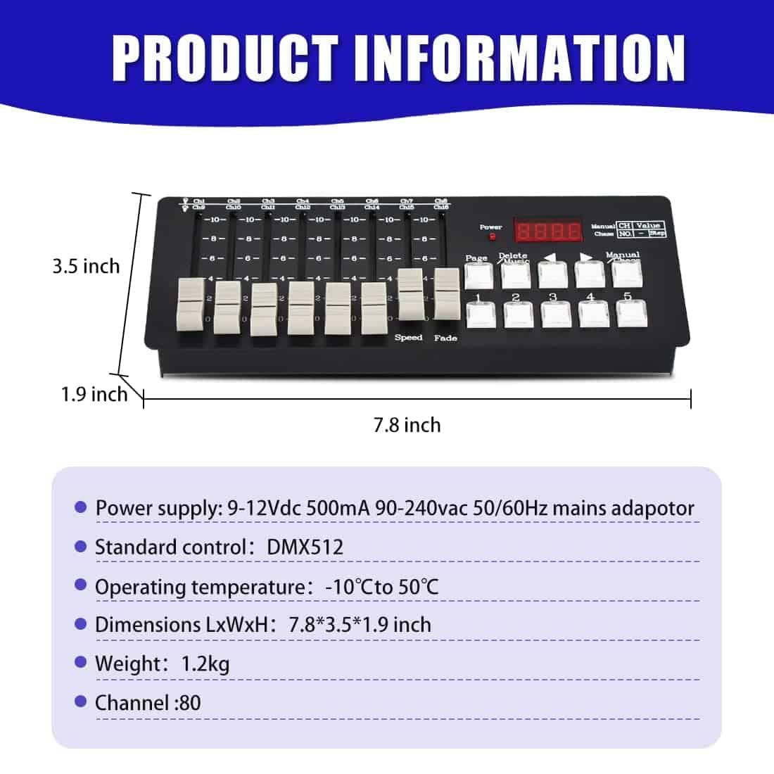 Controlador DMX Bonvenon, Consola DMX de 80 Canales, - Imagen 6