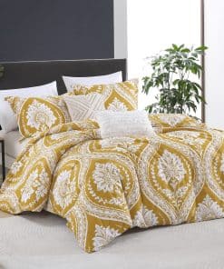 Juego de Funda nórdica amarilla con estampado damasco