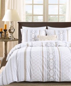 DUOMING Juego de Funda nórdica Boho Queen - -Beige, Gris