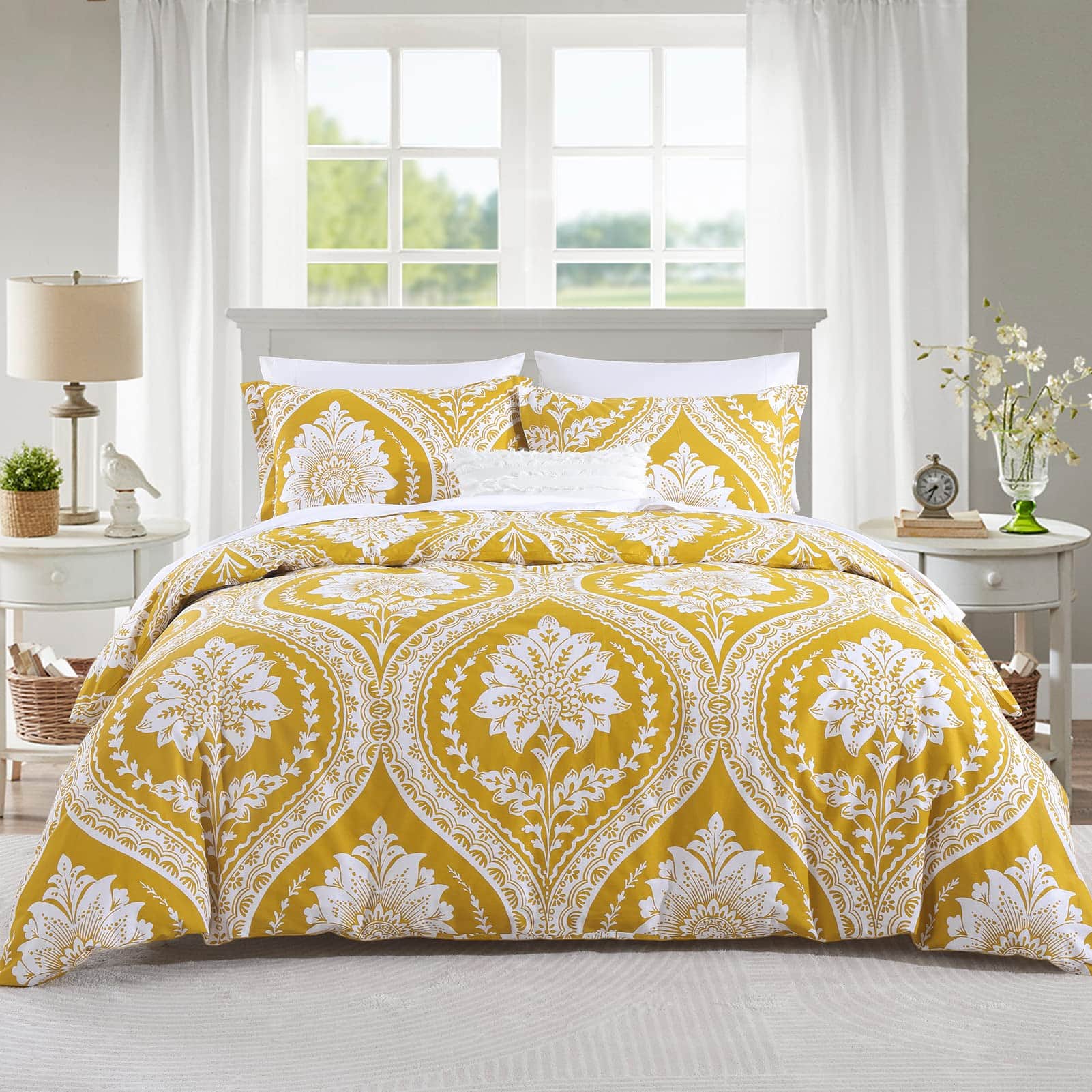 CozyDH Funda de Edredón de Algodón Tamaño -Amarillo