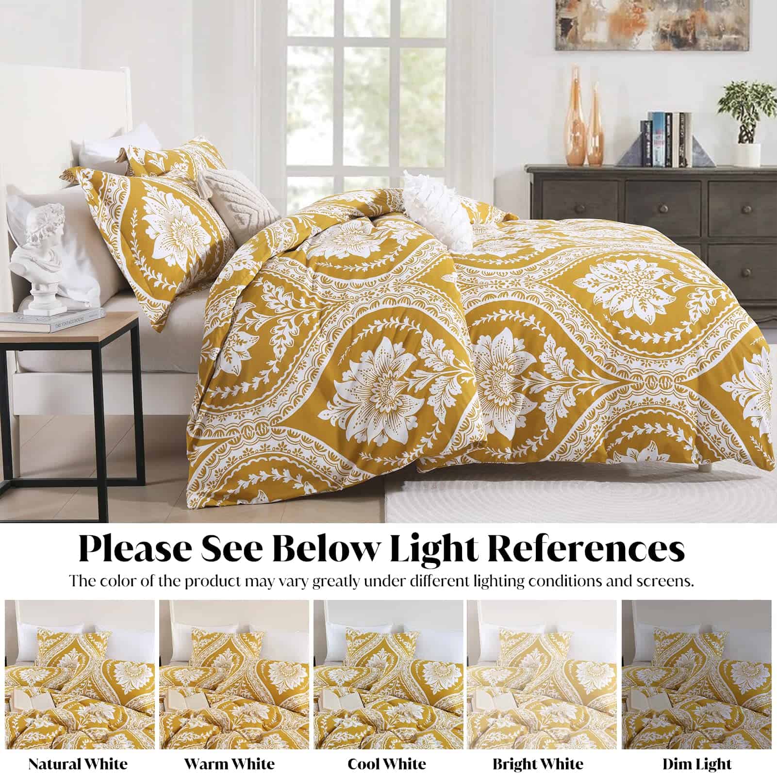 CozyDH Funda de Edredón de Algodón Tamaño -Amarillo - Imagen 5