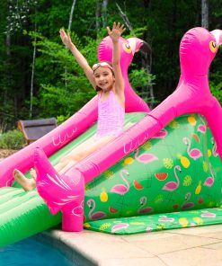 Tobogán Inflable Gigante de Flamenco con Rociadores de Agua