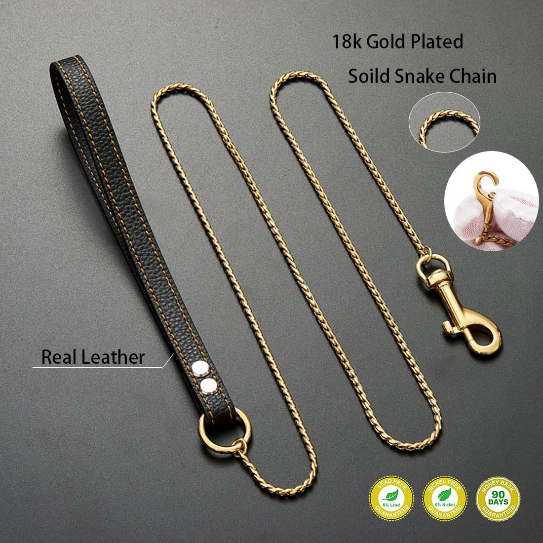 Correa resistente SUNEW Chewy Chain con mango de cuero, - Imagen 6