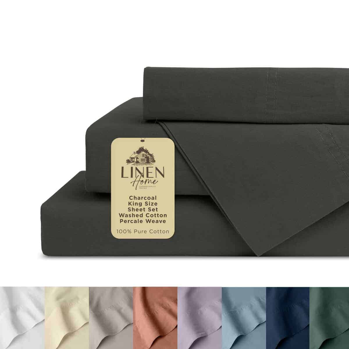 Juego de sábanas King de Algodón Percale Lavado en Casa,