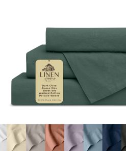 Juego de sábanas de algodón percal lavado para cama Queen,