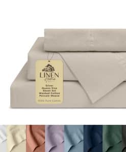 Set de sábanas de algodón percal lavado para cama queen,