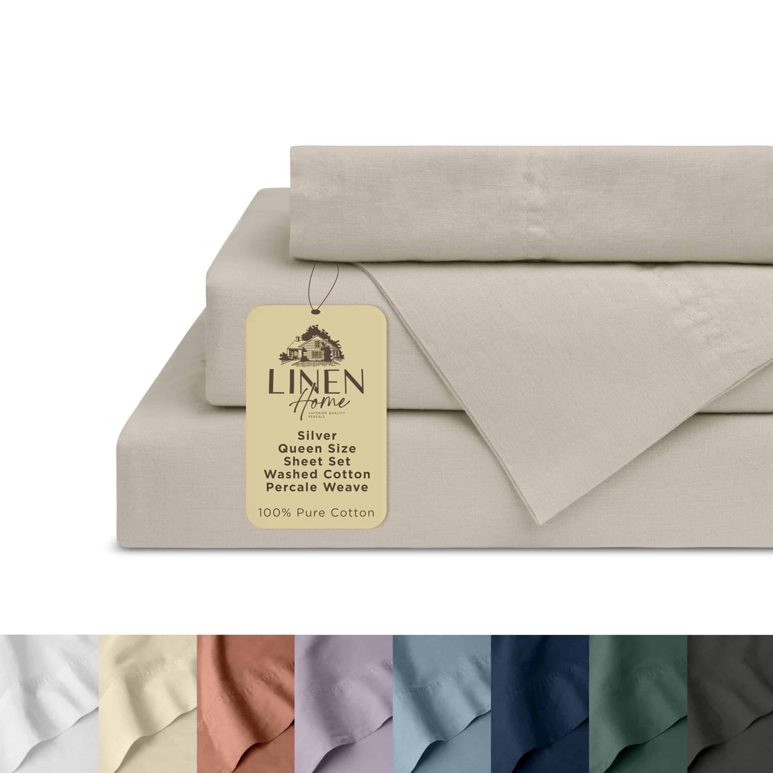 Set de sábanas de algodón percal lavado para cama queen,