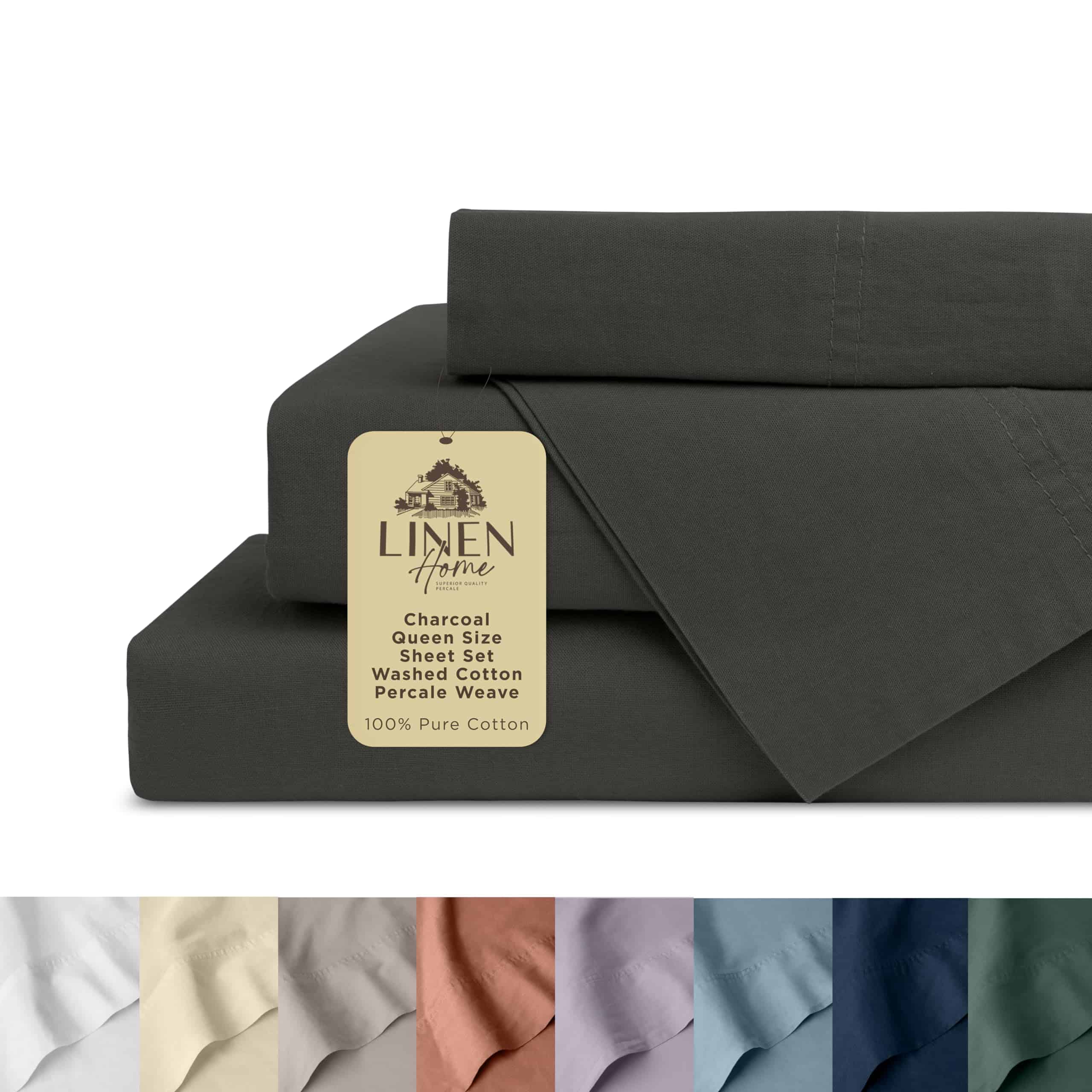 Juego de Sábanas de Algodón Percale Lavado para Cama Queen,