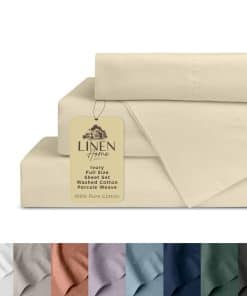 Juego de Sábanas de Lino Lavado de Algodón Percale para