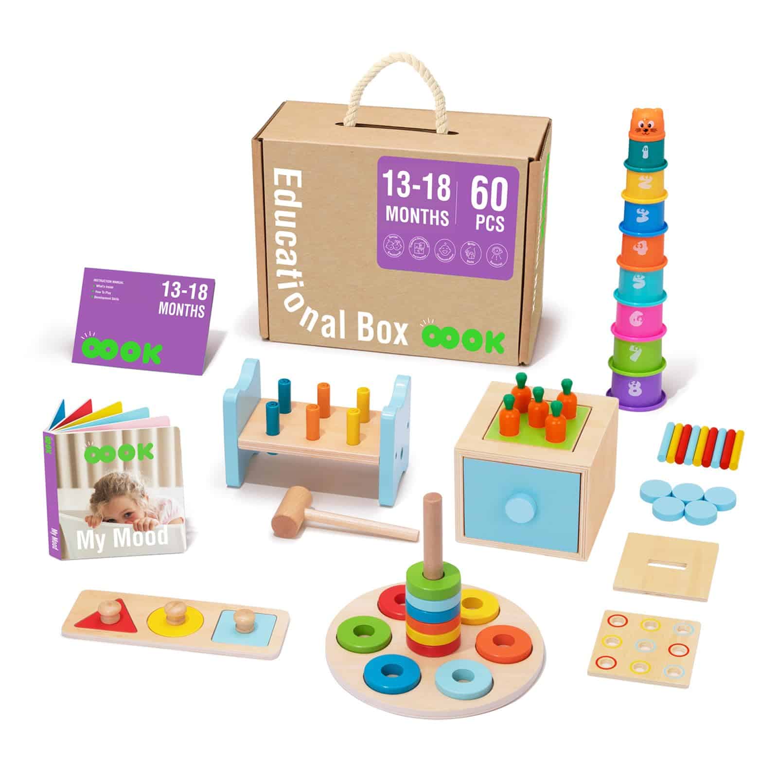 Juguetes Montessori para 1 Año, Set Educativo de 8 en 1