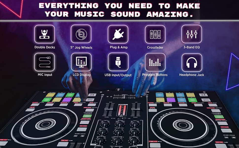 Controlador de DJ Portátil de 2 Cubiertas LyxJam, Consola - Imagen 9