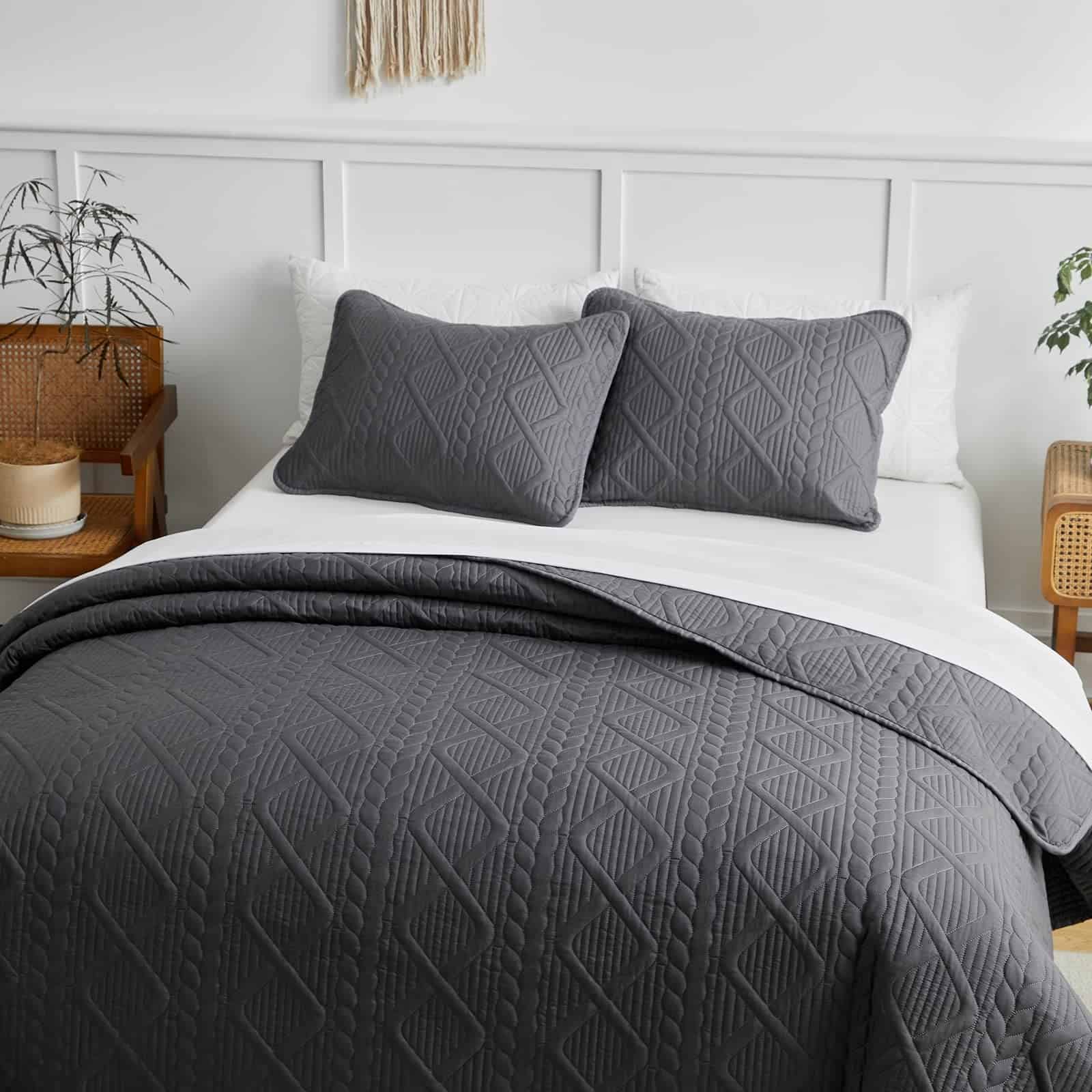 Set de Edredón de Verano Gris Sólido de 3 Piezas Tamaño